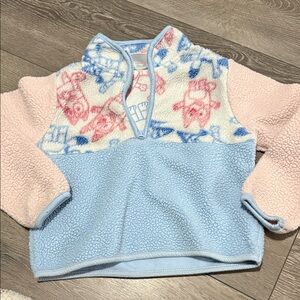 Kids Sherpa Half-Zip Pullover Hoodie in Light Blue & Pink